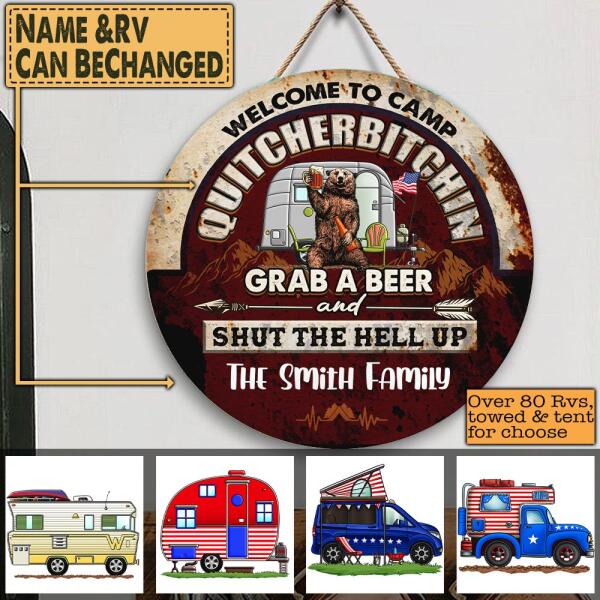 Personalized - Welcome To Camp Q* - Round Wooden Door Sign